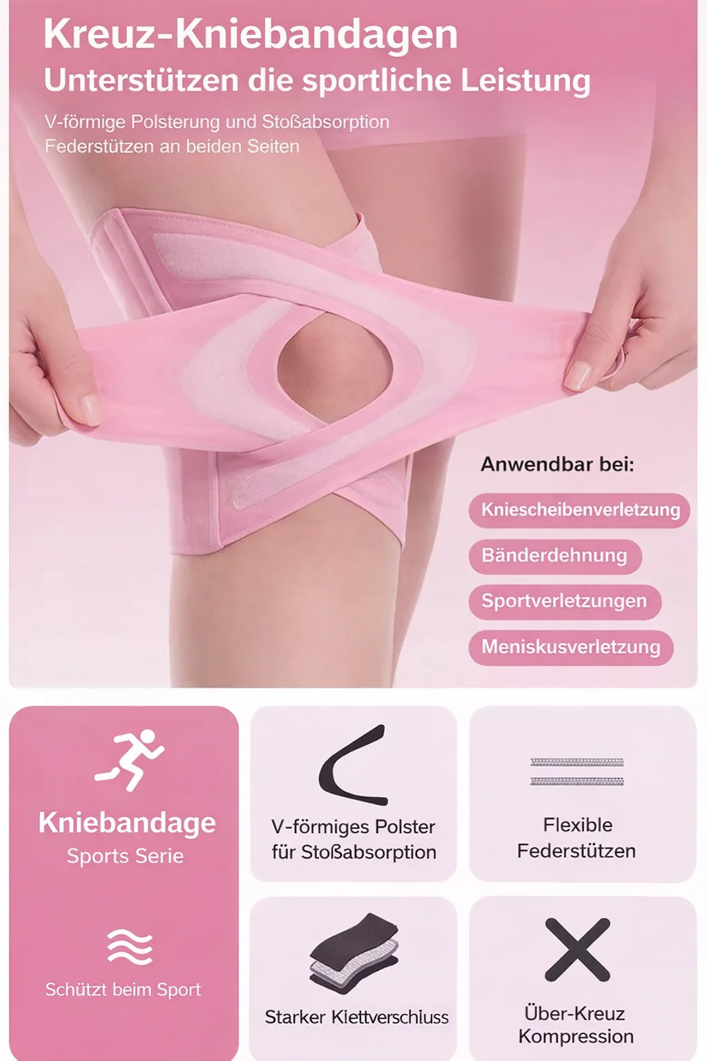 Knie Bandage stark stützend und leicht grau – Bild 7